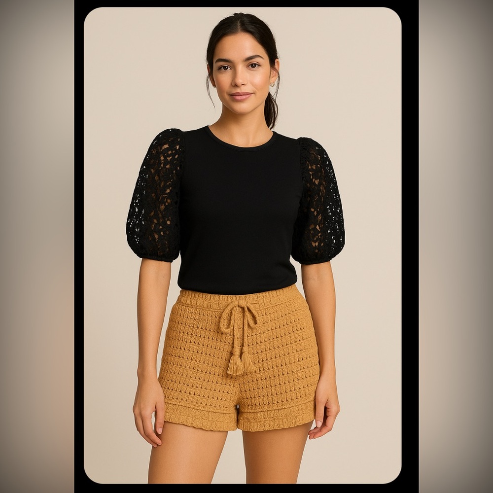 Flook The Label Caramel Crochet Knit Tassel Shorts Revolve Small